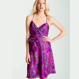 TRINA TURK Devendra ULTRA VIOLET SILK Wrap Bodice SLIP DRESS 10 Crisscross Back
